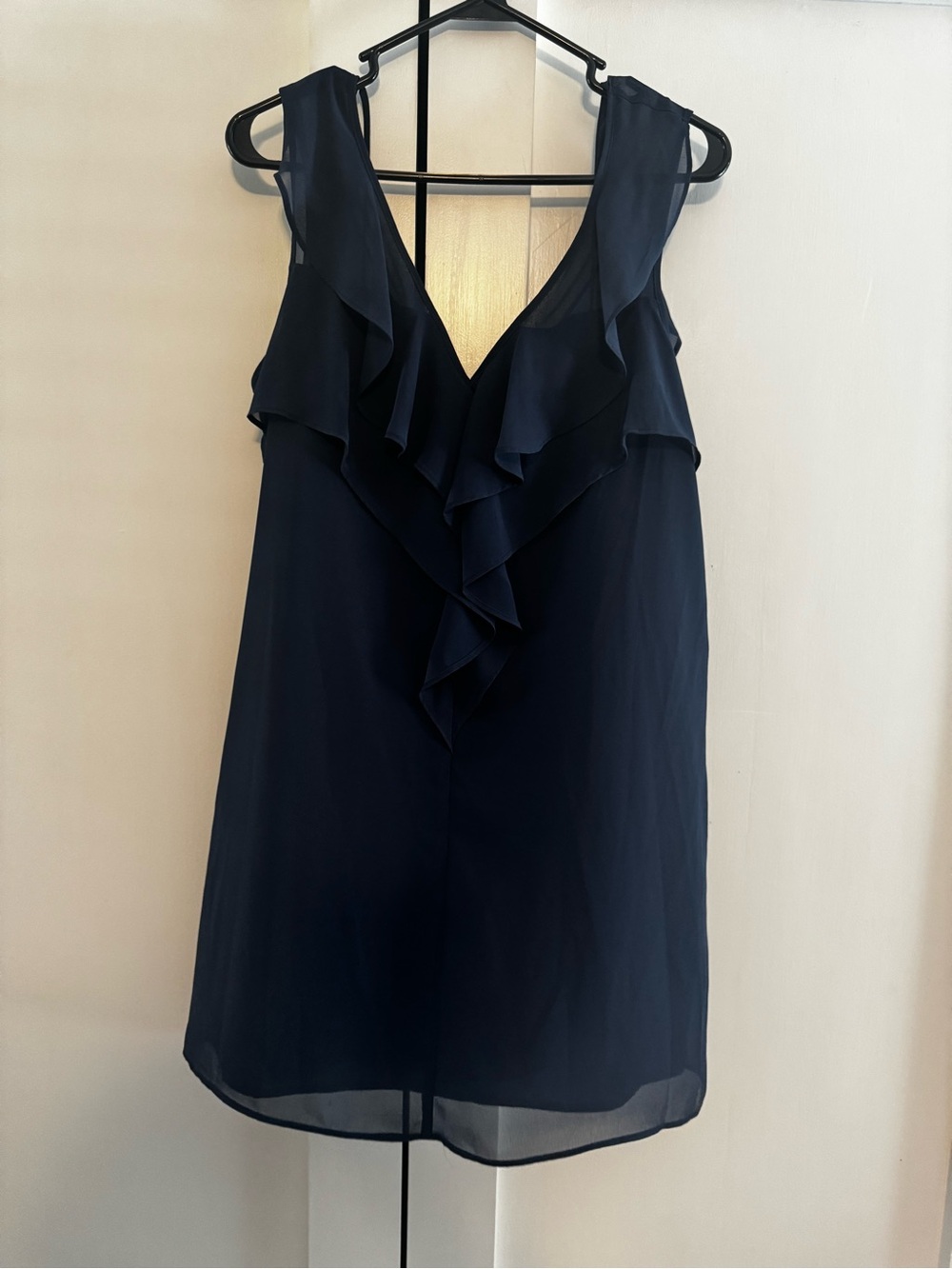 BCBGeneration Navy Ruffle V-Neck Sleeveless Dress